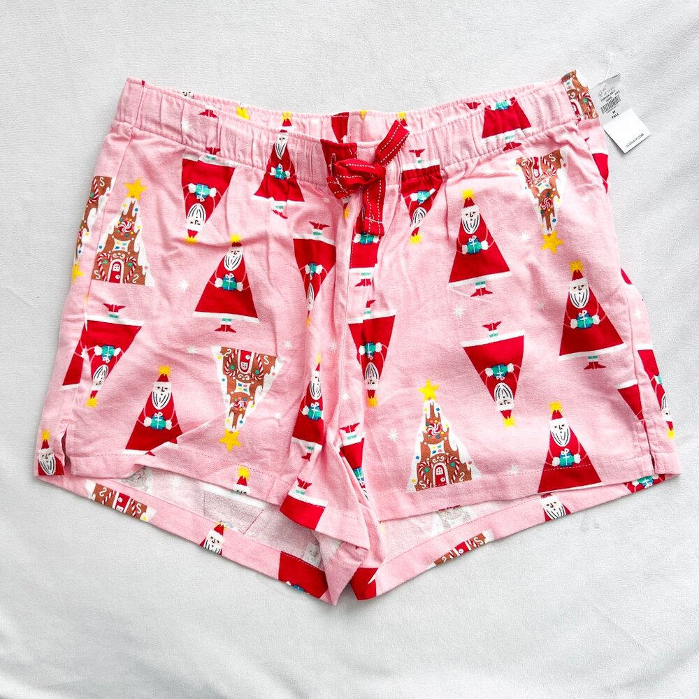 Old Navy Pink Gingerbread and Santa Christmas Pajama Flannel Shorts - Picture 1 of 3